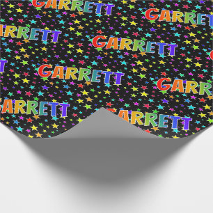 Papel De Regalo Arcoiris Nombre "GARRETT" + Estrellas