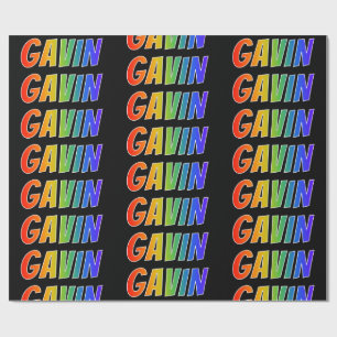 Papel De Regalo Arcoiris Nombre "GAVIN"; Divertido y Colorido