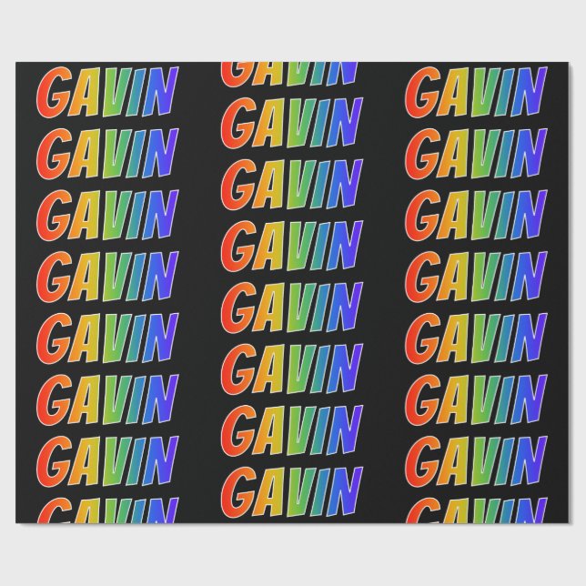 Papel De Regalo Arcoiris Nombre "GAVIN"; Divertido y Colorido (Superficie plana)