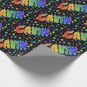 Papel De Regalo Arcoiris Nombre "GAVIN" + Estrellas