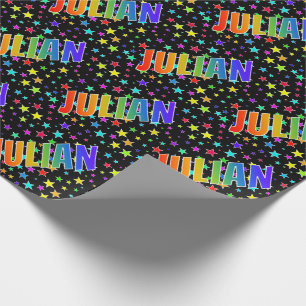 Papel De Regalo Arcoíris Nombre "JULIÁN" + Estrellas