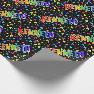 Papel De Regalo Arcoiris Nombre "KENNETH" + Estrellas