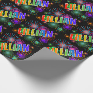 Papel De Regalo Arcoiris Nombre "LILLIAN" + Fuegos artificiales