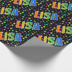 Papel De Regalo Arcoíris Nombre "LISA" + Estrellas