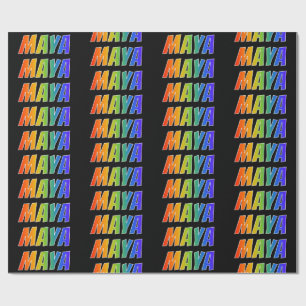 Papel De Regalo Arcoiris Nombre "MAYA"; Divertido y Colorido