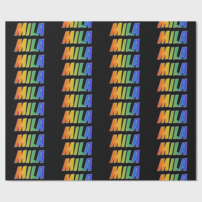 Papel De Regalo Arcoiris Nombre "MILA"; Diversión y Colorido (Superficie plana)