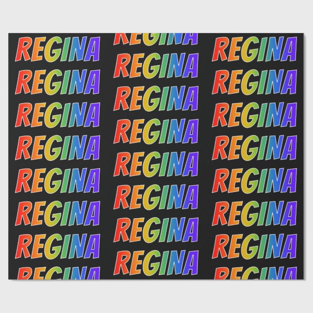 Papel De Regalo Arcoiris Nombre "REGINA"; Diversión y Colorido (Superficie plana)