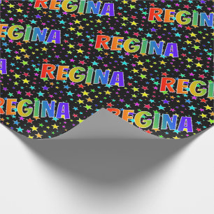 Papel De Regalo Arcoiris Nombre "REGINA" + Estrellas