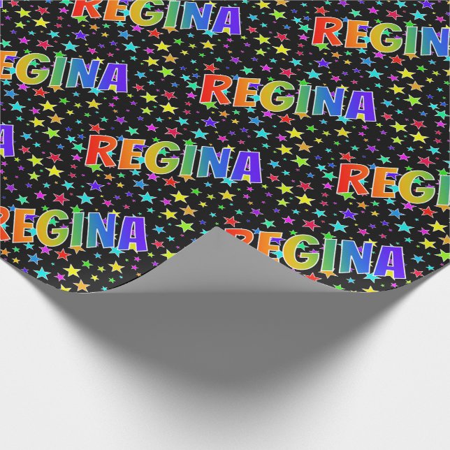 Papel De Regalo Arcoiris Nombre "REGINA" + Estrellas (Esquina)