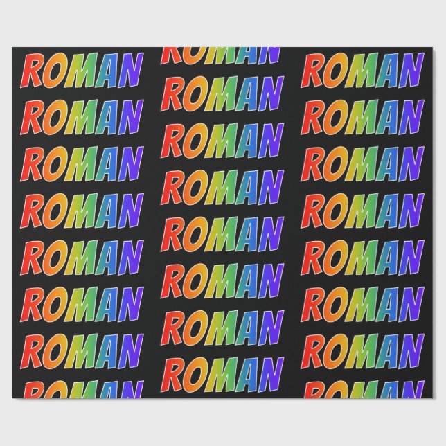 Papel De Regalo Arcoiris Nombre "ROMAN"; Divertido y Colorido