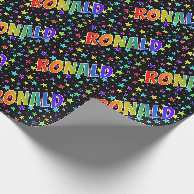 Papel De Regalo Arcoíris Nombre "RONALD" + Estrellas (Esquina)