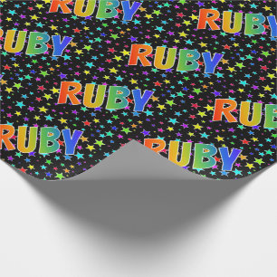 Papel De Regalo Arcoiris Nombre "RUBY" + Estrellas
