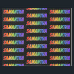 Papel De Regalo Arcoiris Nombre "SAMANTHA"; Diversión y colorido<br><div class="desc">Este fascinante, divertido y multicolor diseño de papel envuelto presenta el nombre común "SAMANTHA" con un colorido diseño inspirado en el espectro del arcoiris. El fondo es negro de color. Un papel de envolvimiento colorido como este puede ser divertido de usar cuando le das un regalo a alguien llamado Samantha....</div>