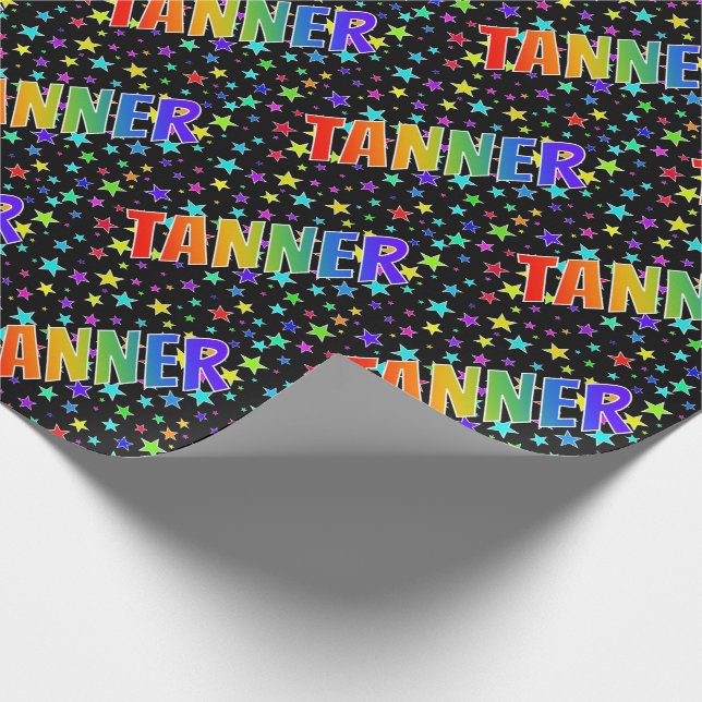 Papel De Regalo Arcoiris Nombre "TANNER" + Estrellas (Esquina)