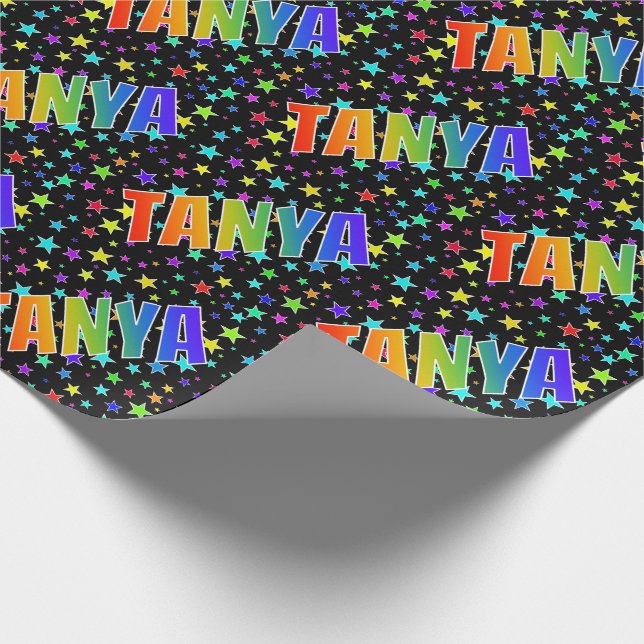 Papel De Regalo Arcoiris Nombre "TANYA" + Estrellas (Esquina)