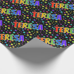Papel De Regalo Arcoiris Nombre "TERESA" + Estrellas