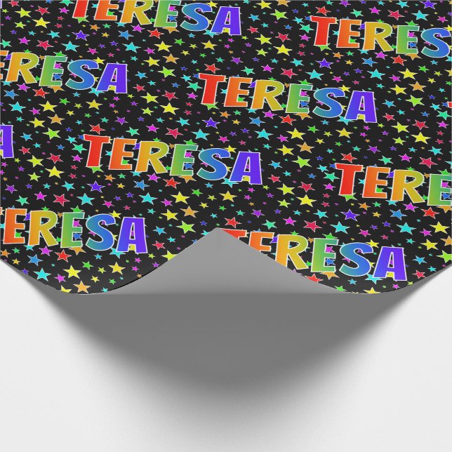 Papel De Regalo Arcoiris Nombre "TERESA" + Estrellas (Esquina)