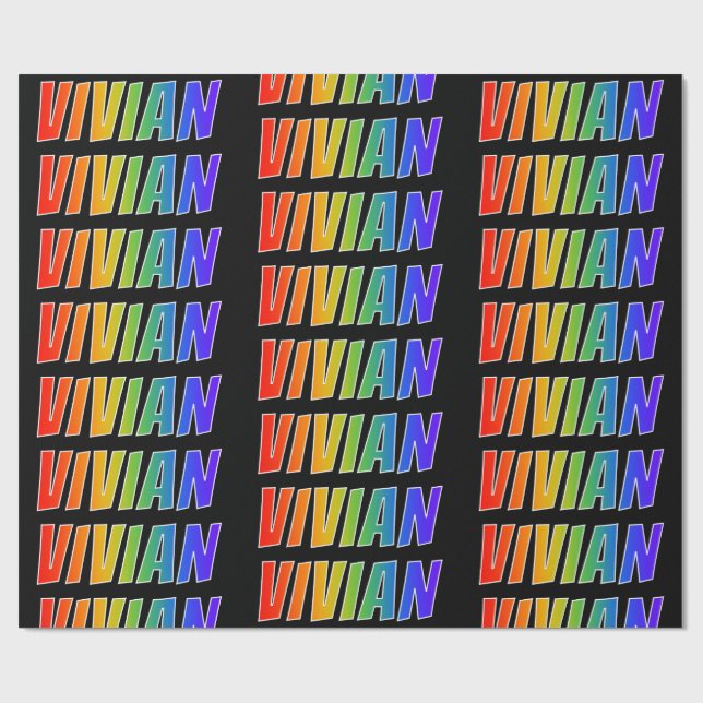 Papel De Regalo Arcoiris Nombre "VIVIAN"; Divertido y Colorido (Superficie plana)