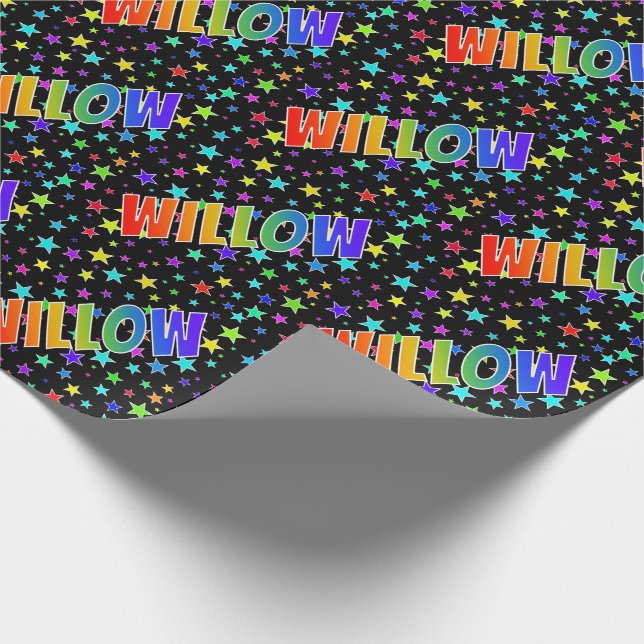 Papel De Regalo Arcoiris Nombre "WILLOW" + Estrellas (Esquina)
