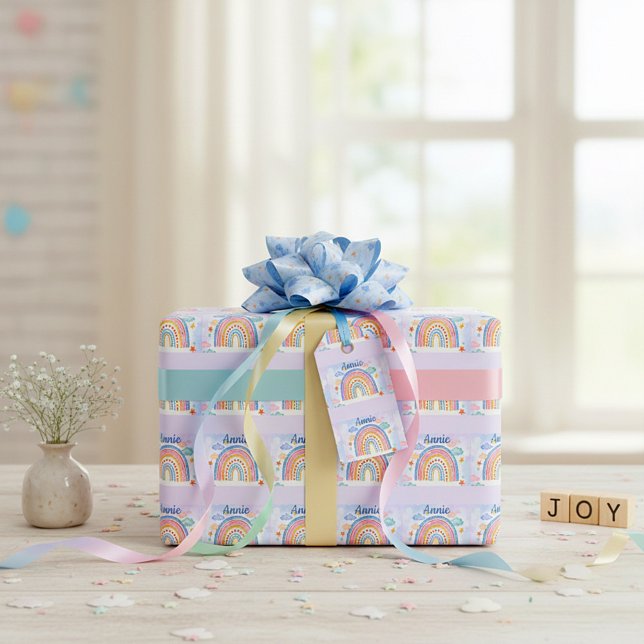 Papel De Regalo Arcoíris pastel personalizado lindo (Subido por el creador)