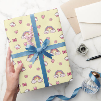 Papel De Regalo Arcoíris Pastel Soñador – Nubes, Corazones, Flores