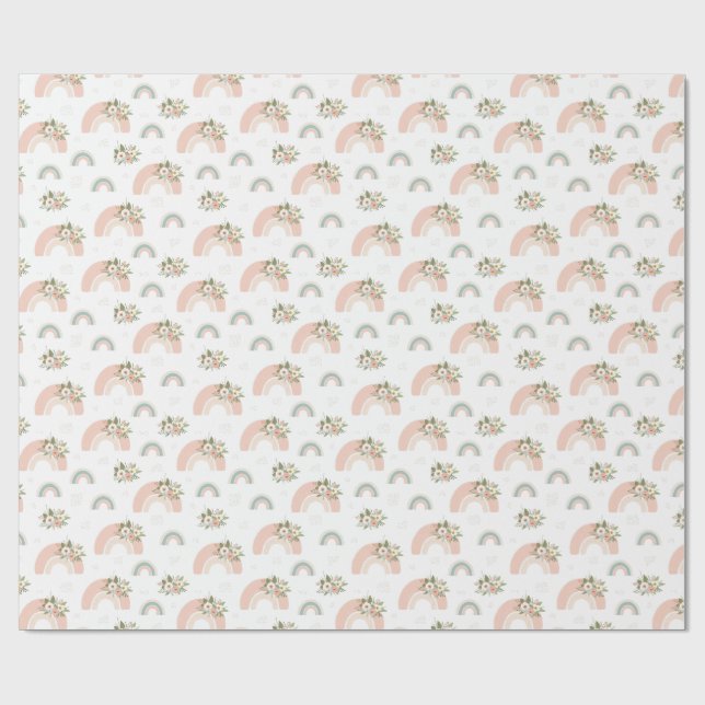 Papel De Regalo Arcoiris rosa floral (Superficie plana)