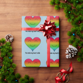 Papel De Regalo Arcoiris sonriendo corazón azul pálido