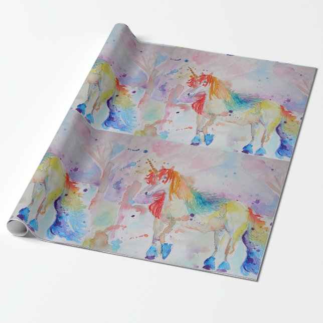 Papel De Regalo Arcoiris Unicornio Cute mágico Acuarela Envoltura (Desenrollado)