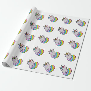 Papel De Regalo Arcoiris unicornio de gato blanco
