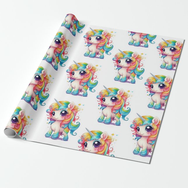 Papel De Regalo Arcoiris Unicornio Personalizado anime (Desenrollado)