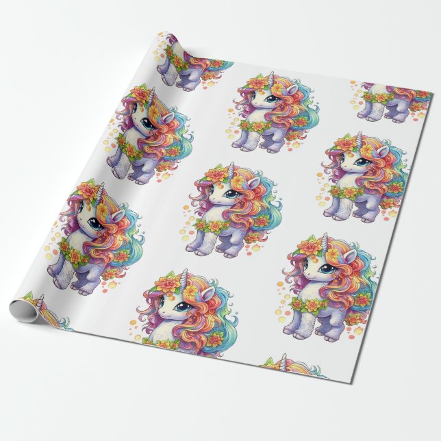 Papel De Regalo Arcoiris Unicornio Personalizado anime (Desenrollado)