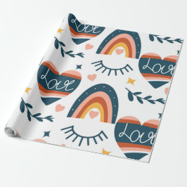Papel De Regalo Arcoiris y corazones cortos