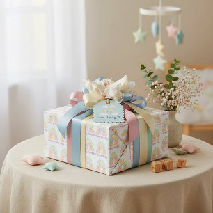 Papel De Regalo Arcoíris y estrellas cumpleaños bebé