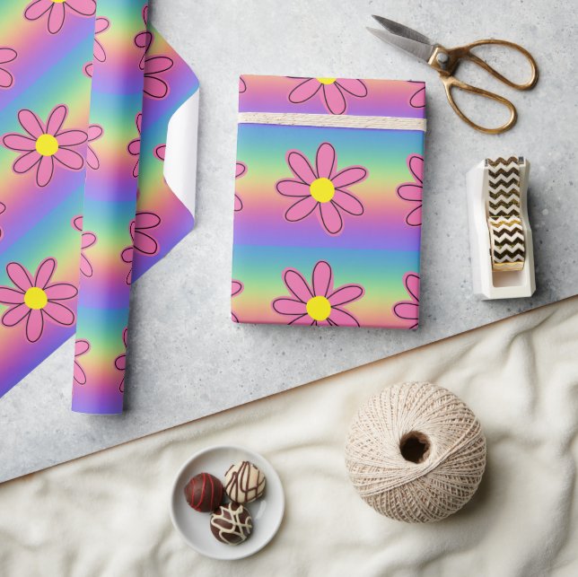 Papel De Regalo Arcoiris y flores (Artesanía)