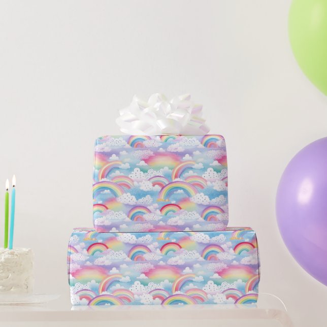 Papel De Regalo Arcoíris y Nubes (Regalos de fiesta)