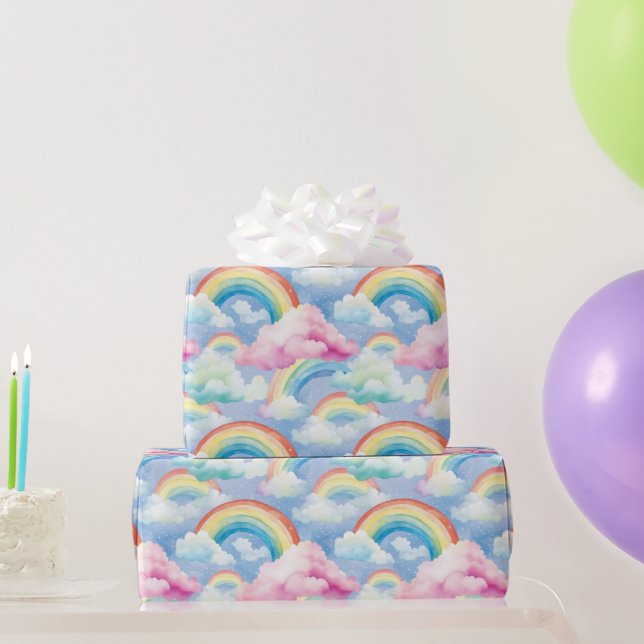 Papel De Regalo Arcoíris y nubes de arcoíris (Regalos de fiesta)