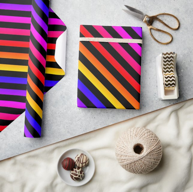Papel De Regalo Arcoíris y rayas negras (Artesanía)
