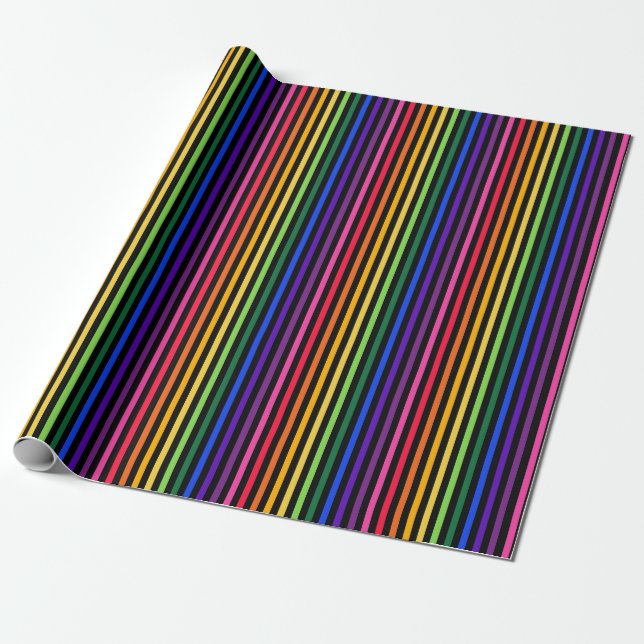 Papel De Regalo Arcoiris y rayas negras (Desenrollado)