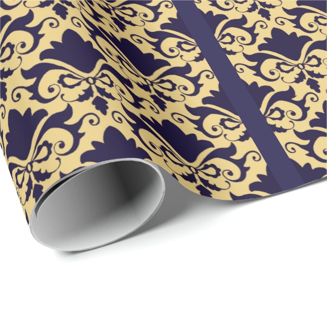 Papel De Regalo Arcos de Damasco de Crema Naval (Esquina del rollo)