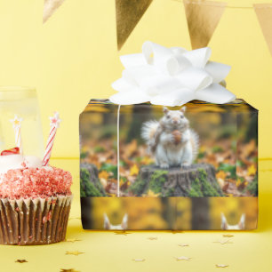 Papel De Regalo Ardilla blanca de otoño en un tocón