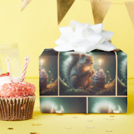 Papel De Regalo Ardilla De Cumpleaños Cuidadosa Con Torta