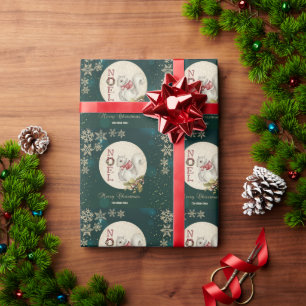 Papel De Regalo Ardilla de Navidad vintage, copos de nieve