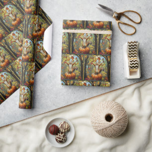 Papel De Regalo Ardilla de otoño en arte de vidrio emplomado de ca