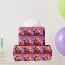 Papel De Regalo Ardilla esponjosa “Loca por las fresas”, divertida