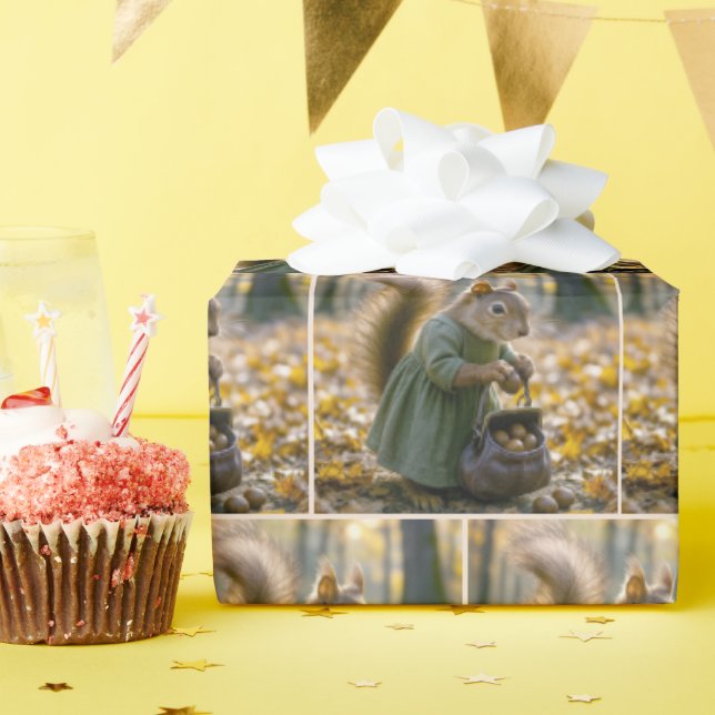 Papel De Regalo Ardilla recogiendo nueces en su cartera (Fiesta de cumpleaños )