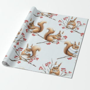Papel De Regalo Ardillas de Invierno Entre Ramas Nevadas
