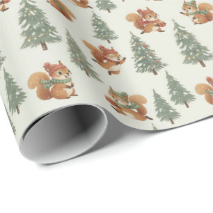 Papel De Regalo Ardillas juguetonas en el bosque invernal de Navid