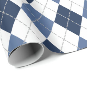 Papel De Regalo argyle azul blanco