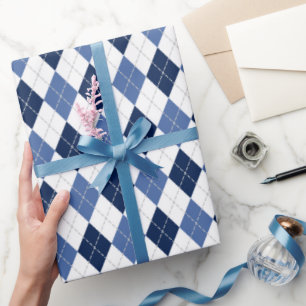 Papel De Regalo argyle azul blanco