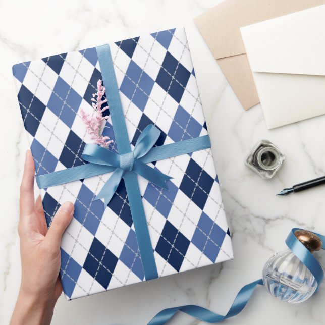 Papel De Regalo argyle azul blanco (Regalar)